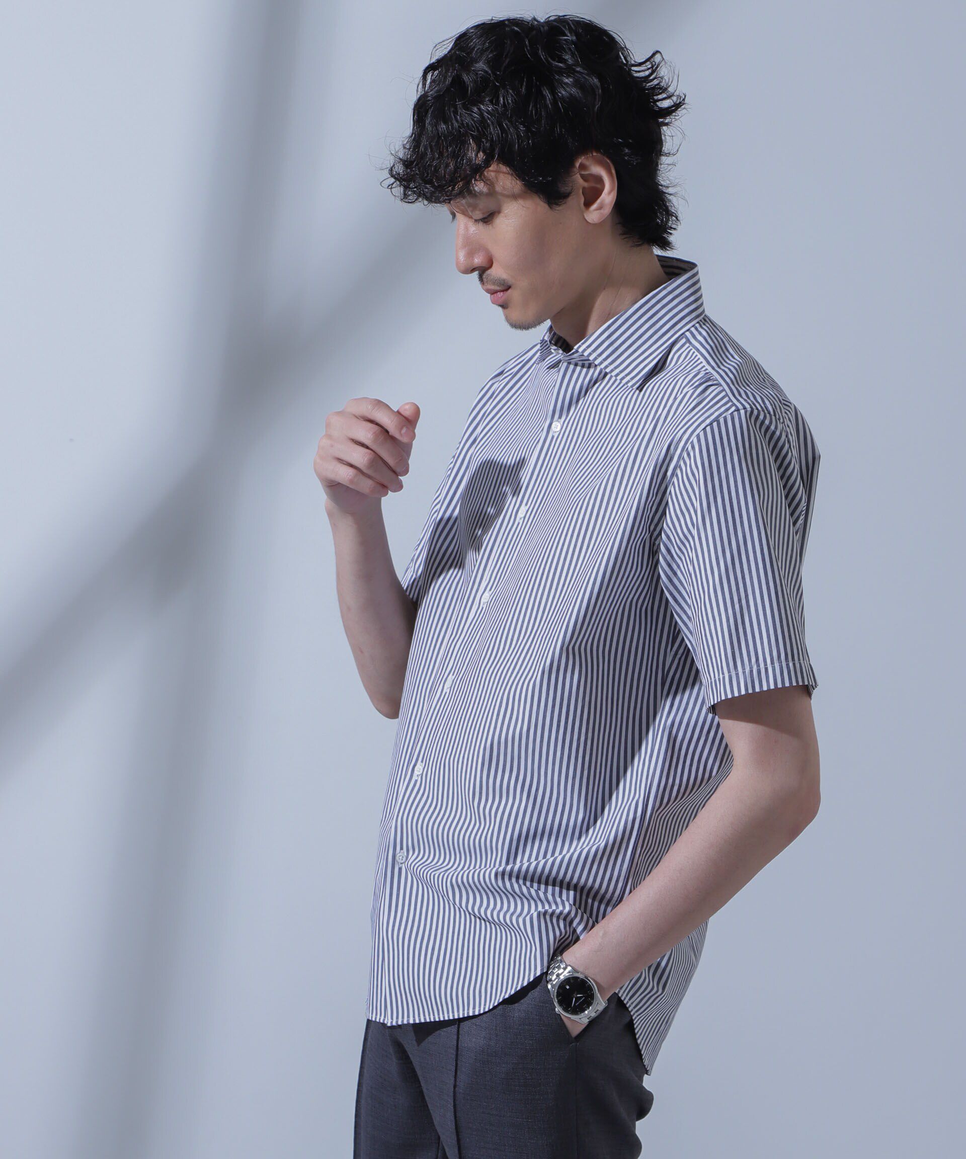 nano･universe「「N SHIRTS」AntiSoaked(R)汗染み防止セミワイドカラーシャツ半袖」|シャツ・ブラウス|
