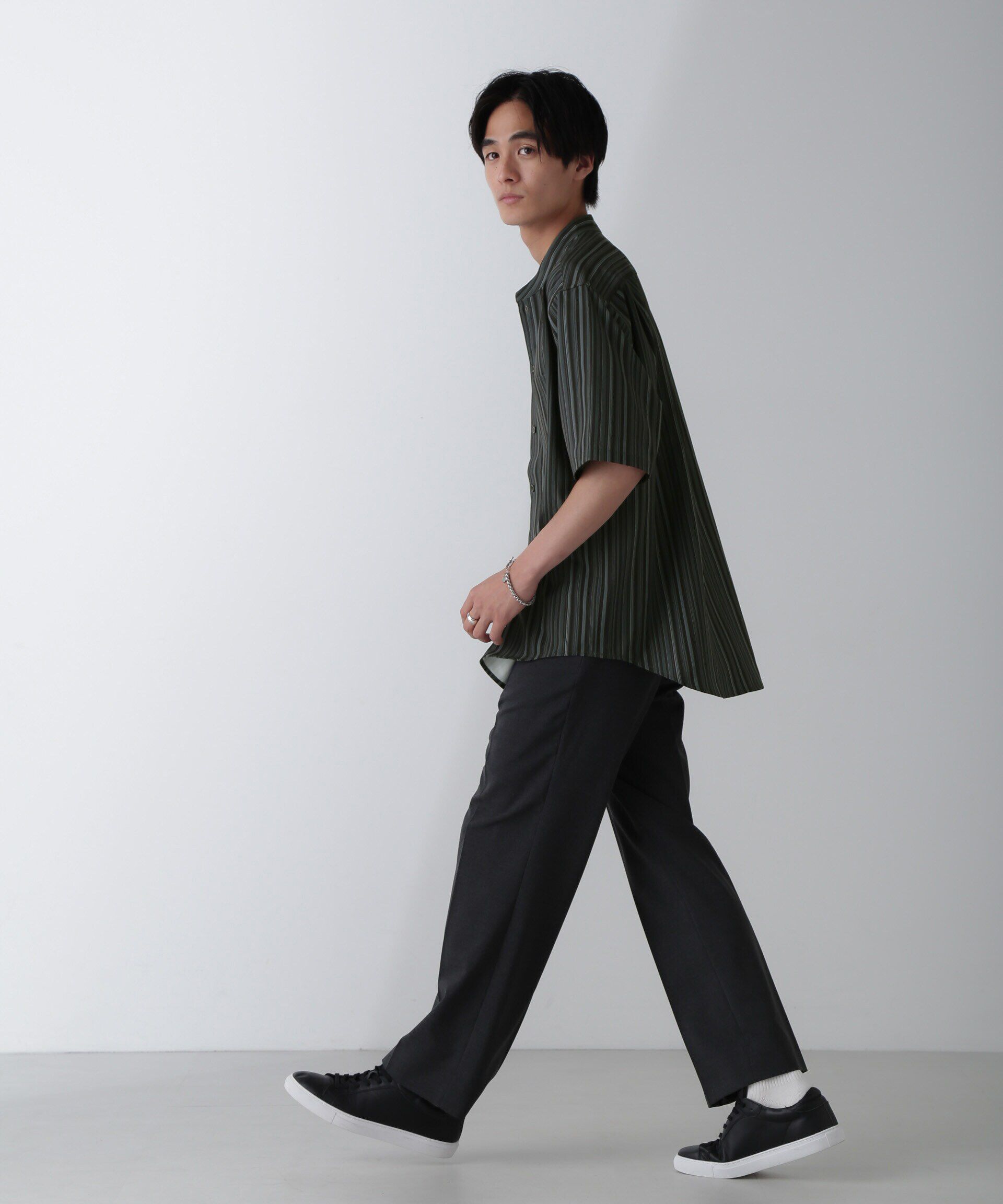 nano･universe「ランダムストライプシャツ 半袖」|シャツ・ブラウス|