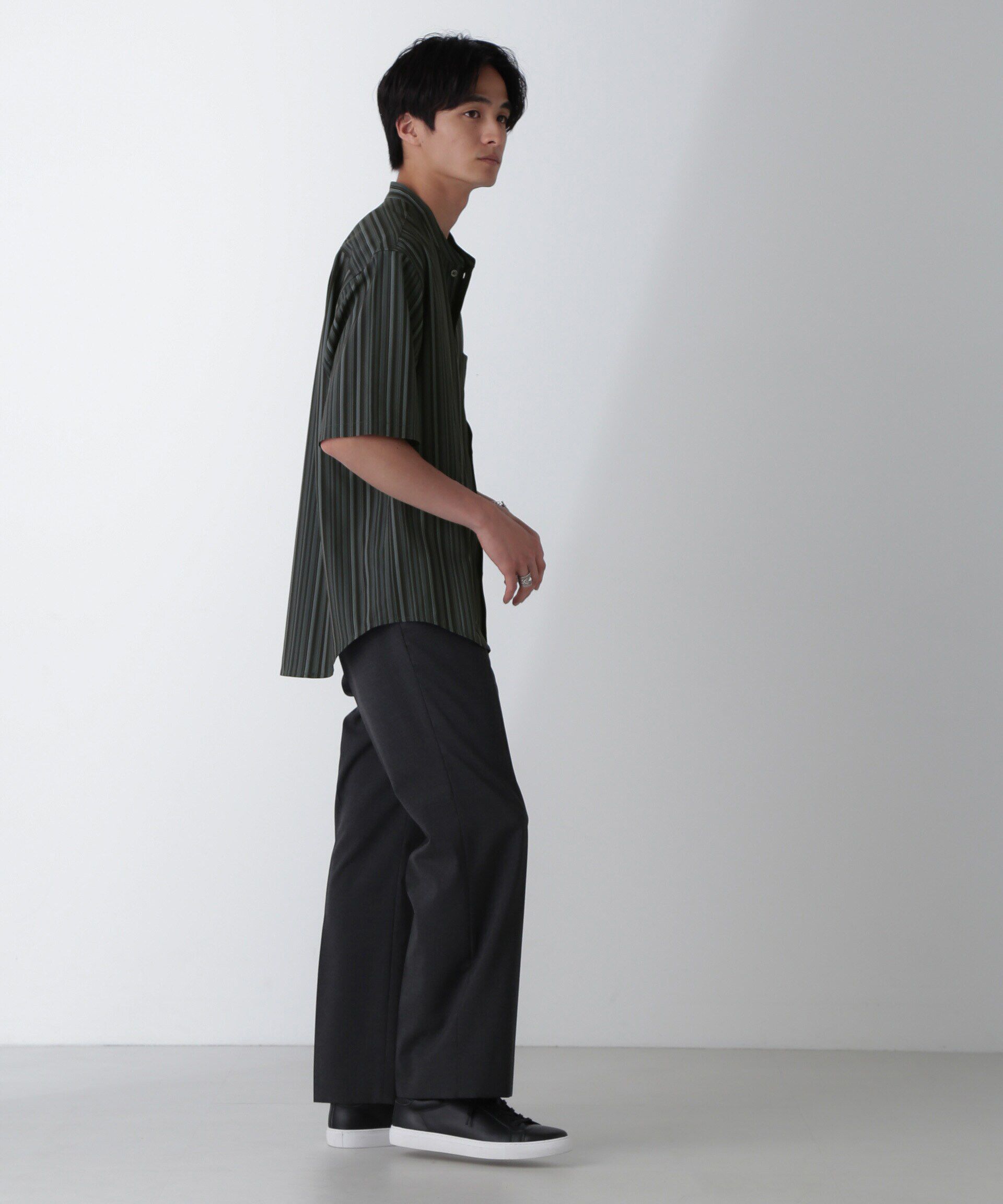 nano･universe「ランダムストライプシャツ 半袖」|シャツ・ブラウス|