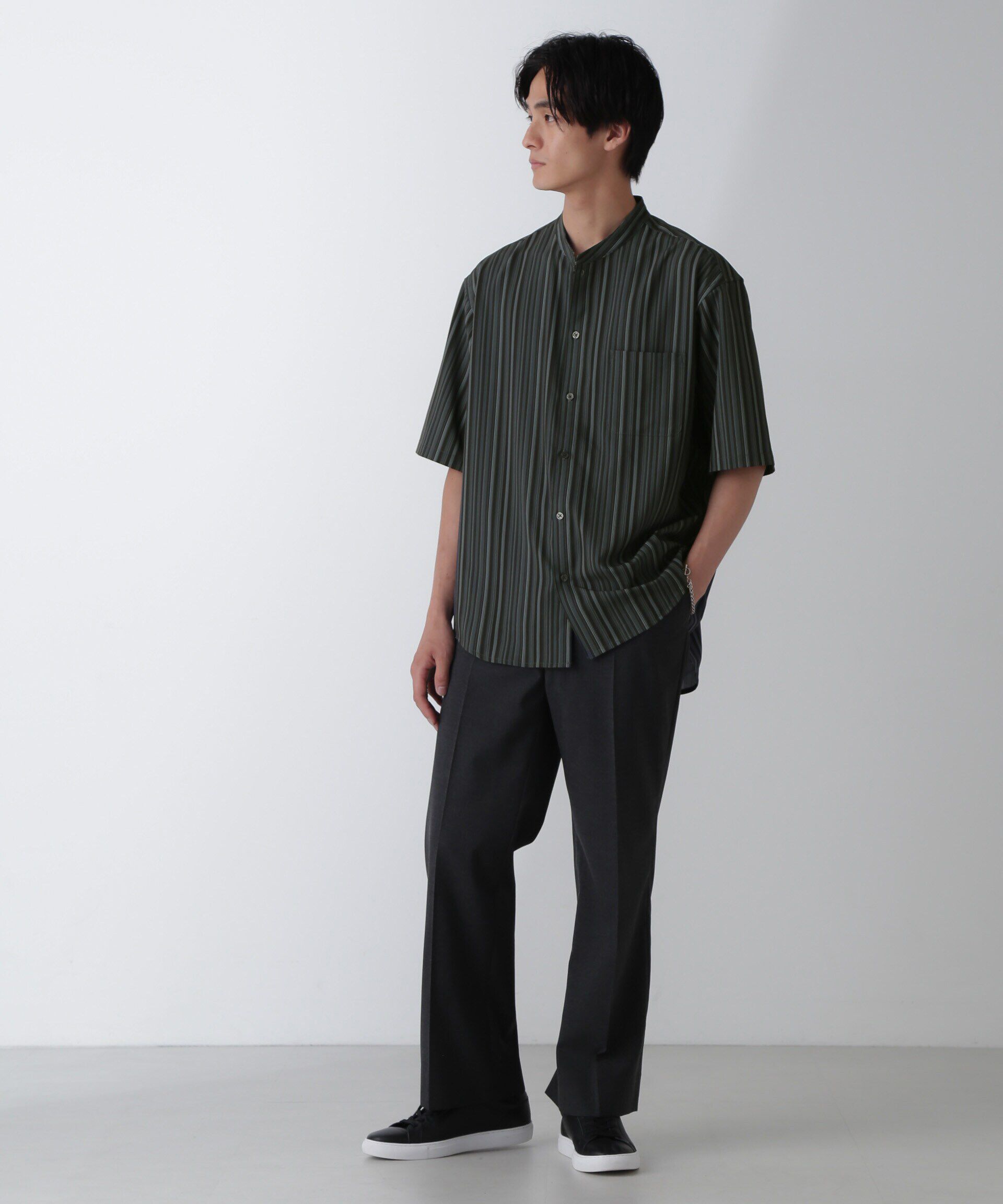 nano･universe「ランダムストライプシャツ 半袖」|シャツ・ブラウス|