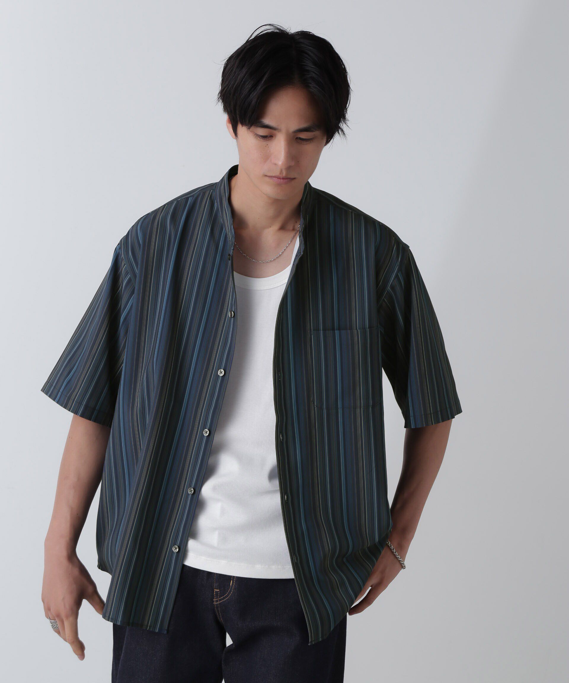 nano･universe「ランダムストライプシャツ 半袖」|シャツ・ブラウス|