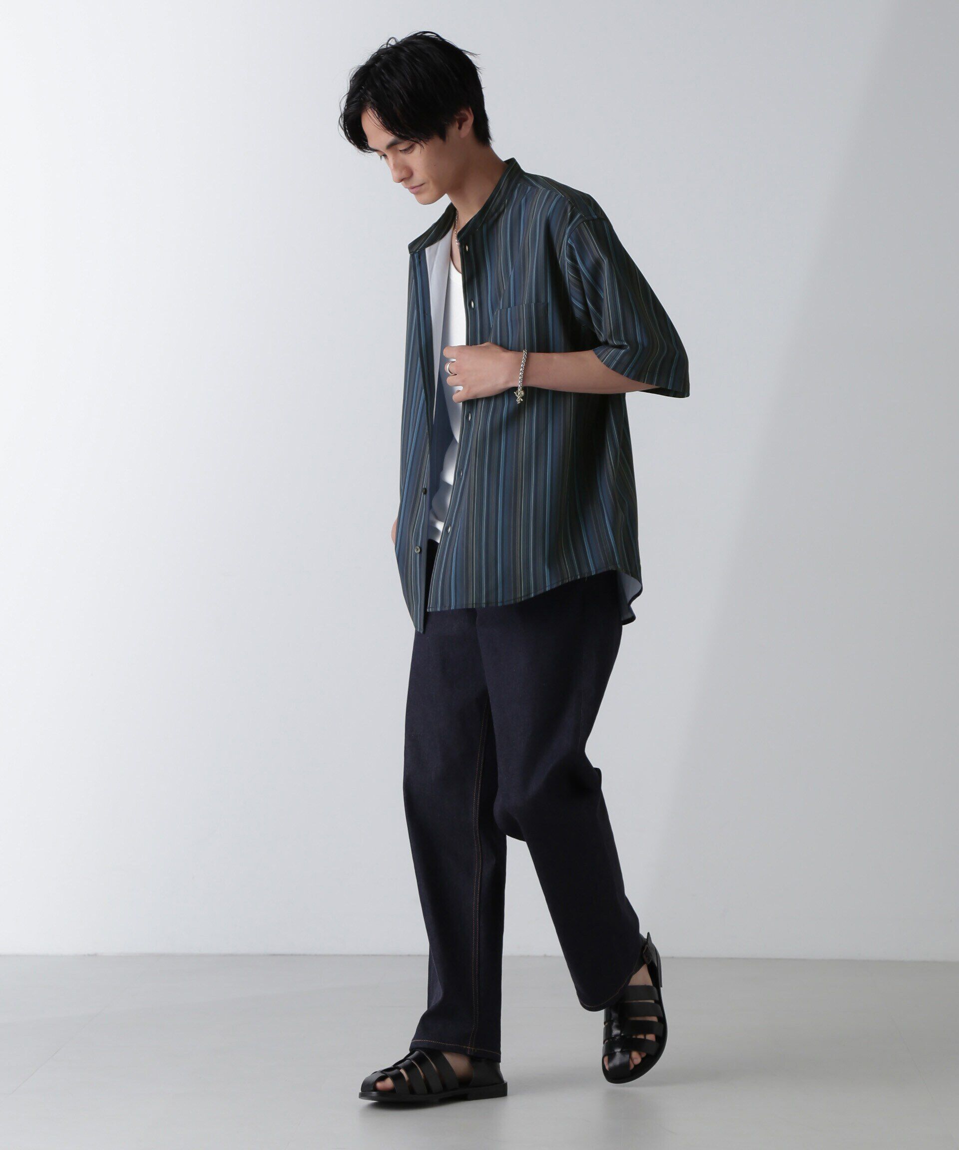 nano･universe「ランダムストライプシャツ 半袖」|シャツ・ブラウス|