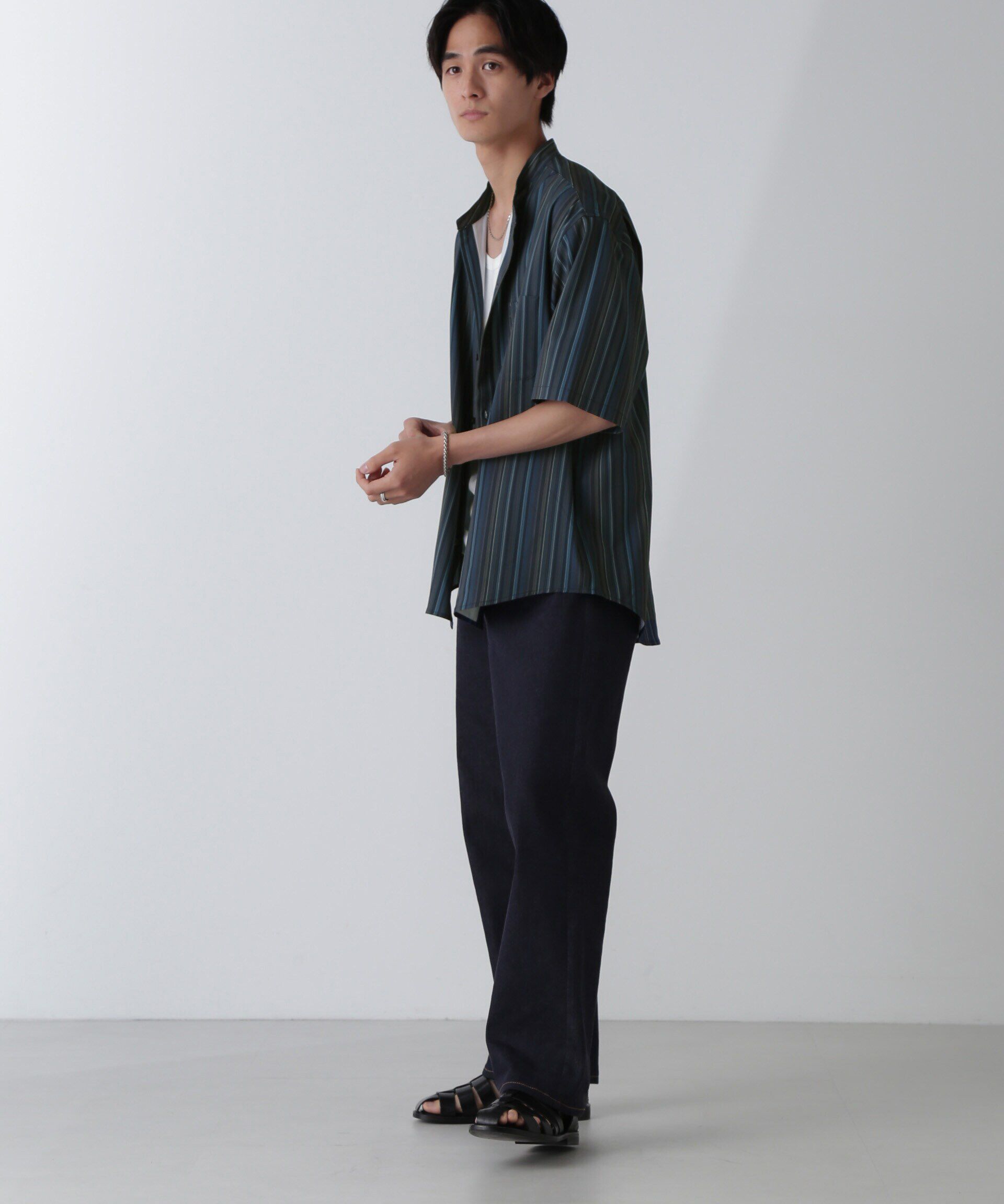 nano･universe「ランダムストライプシャツ 半袖」|シャツ・ブラウス|