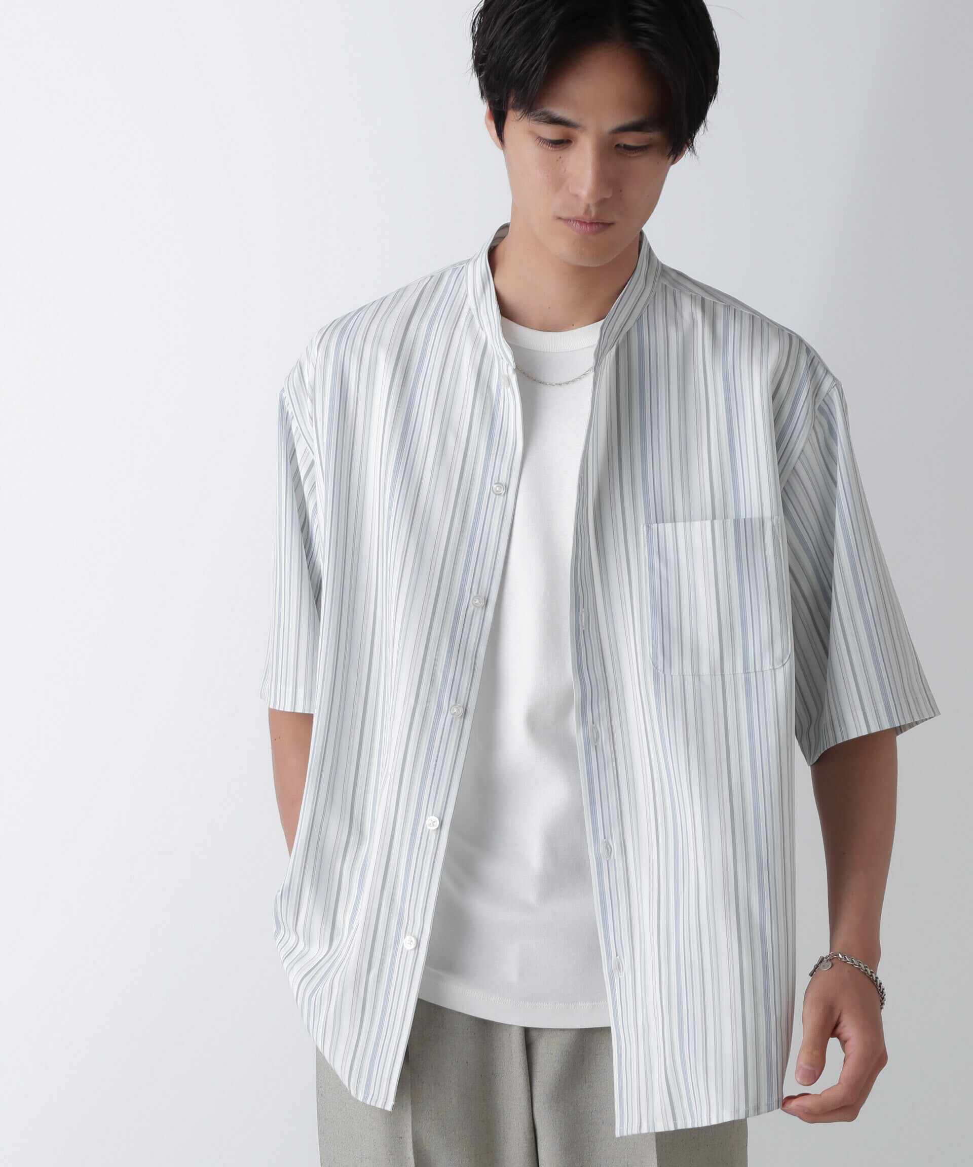 nano･universe「ランダムストライプシャツ 半袖」|シャツ・ブラウス|