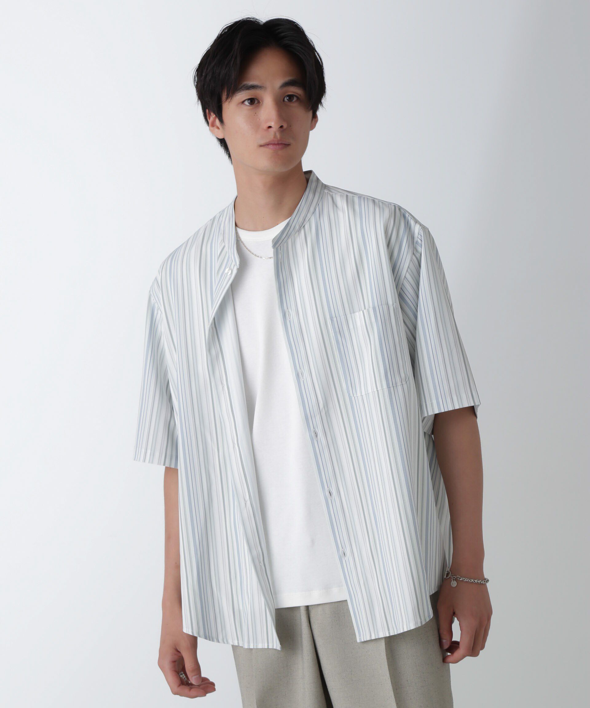 nano･universe「ランダムストライプシャツ 半袖」|シャツ・ブラウス|