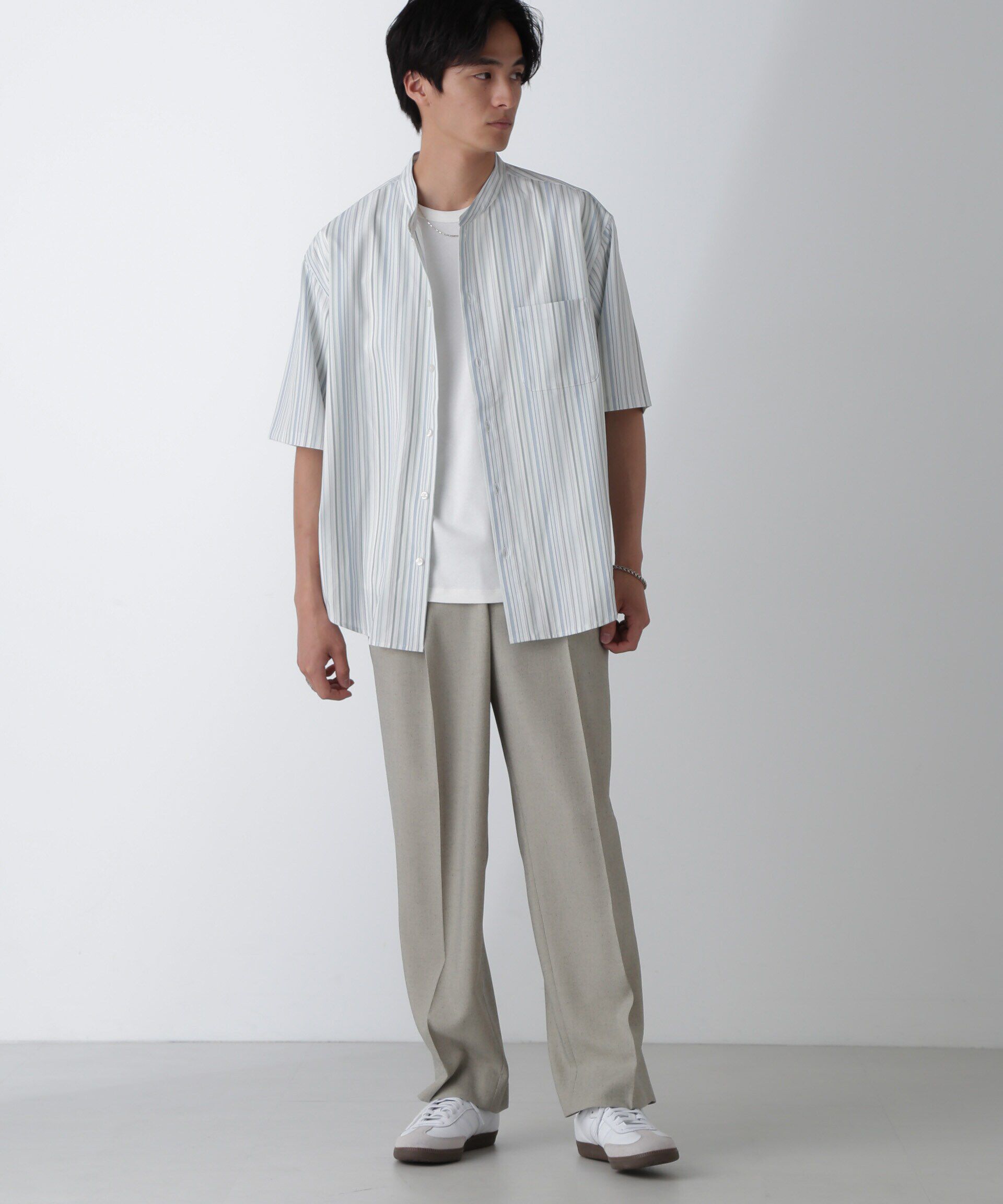 nano･universe「ランダムストライプシャツ 半袖」|シャツ・ブラウス|