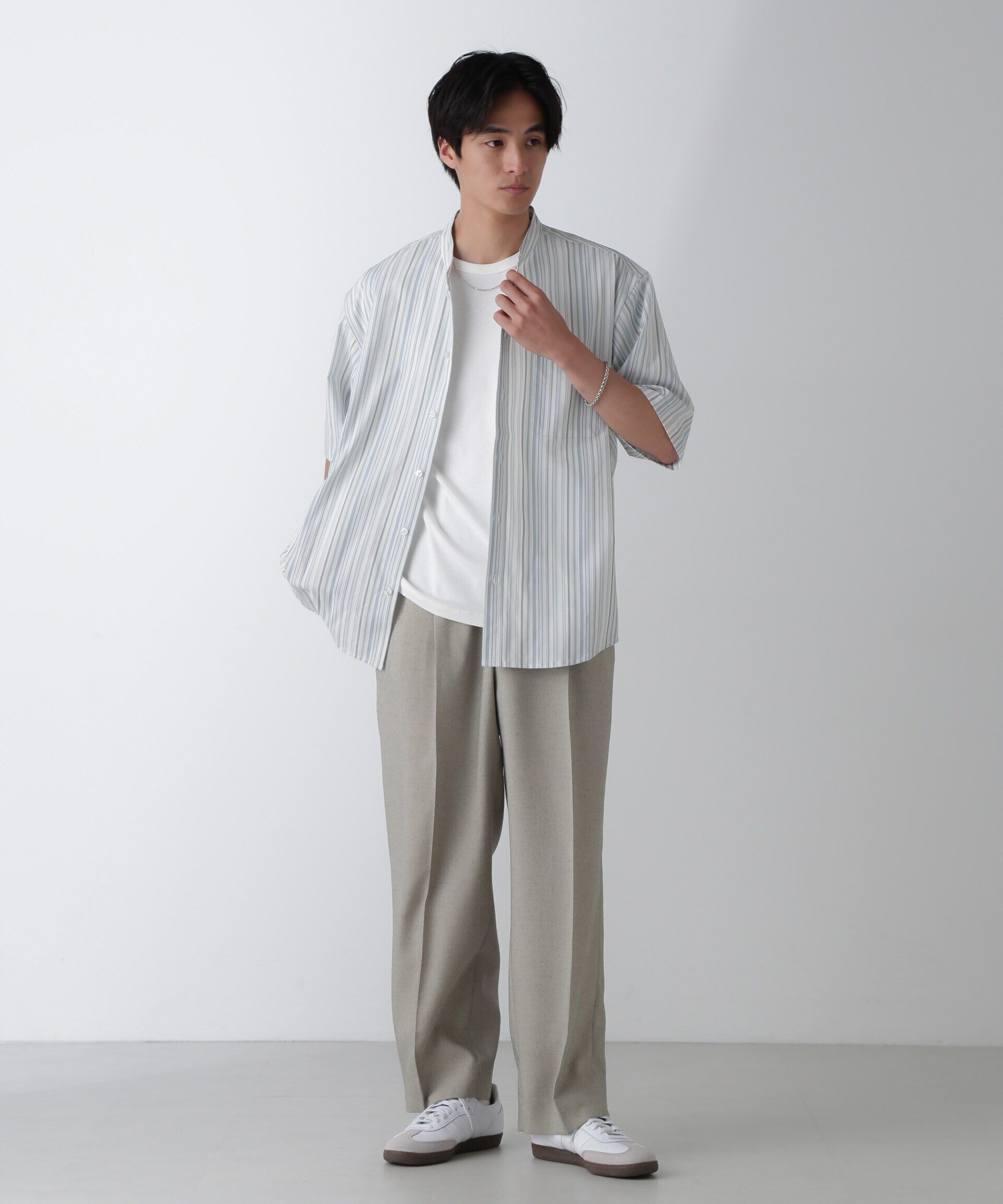 nano･universe「ランダムストライプシャツ 半袖」|シャツ・ブラウス|