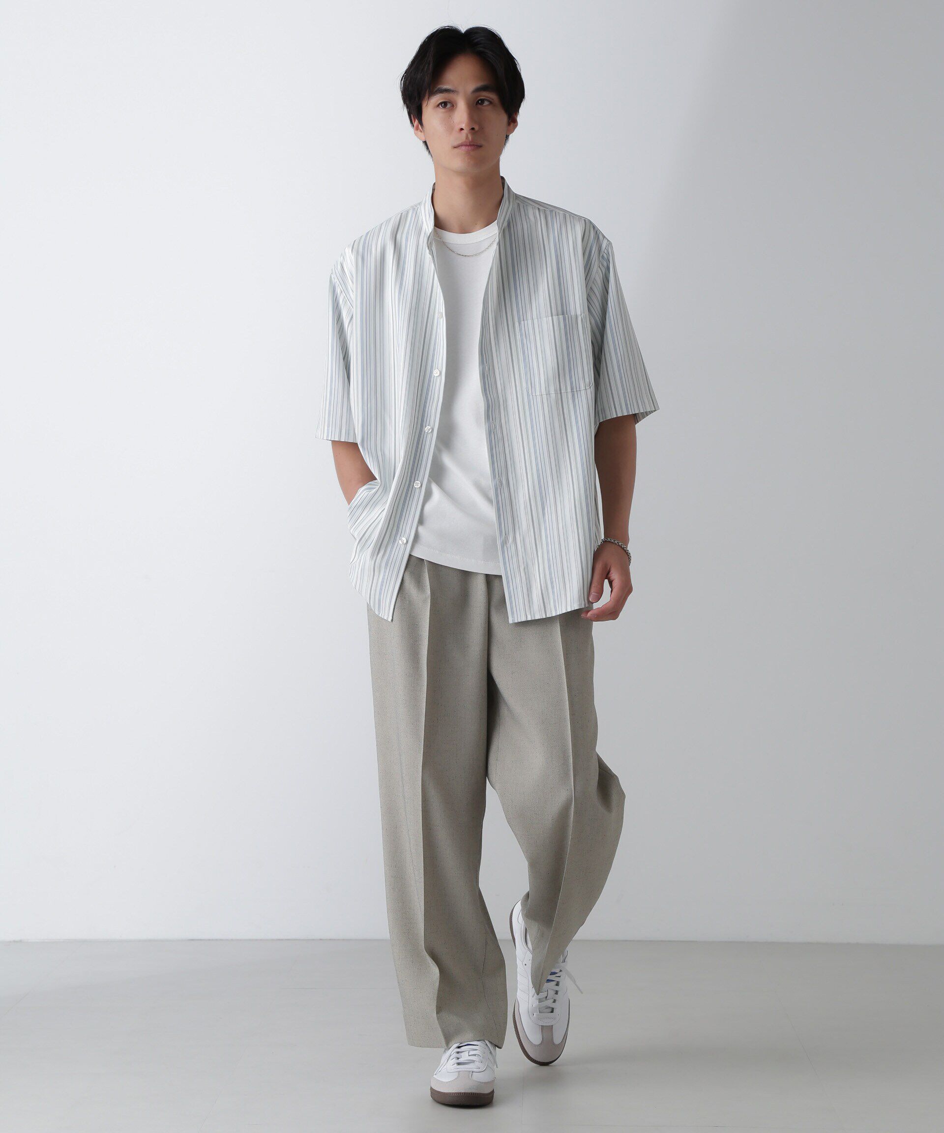 nano･universe「ランダムストライプシャツ 半袖」|シャツ・ブラウス|