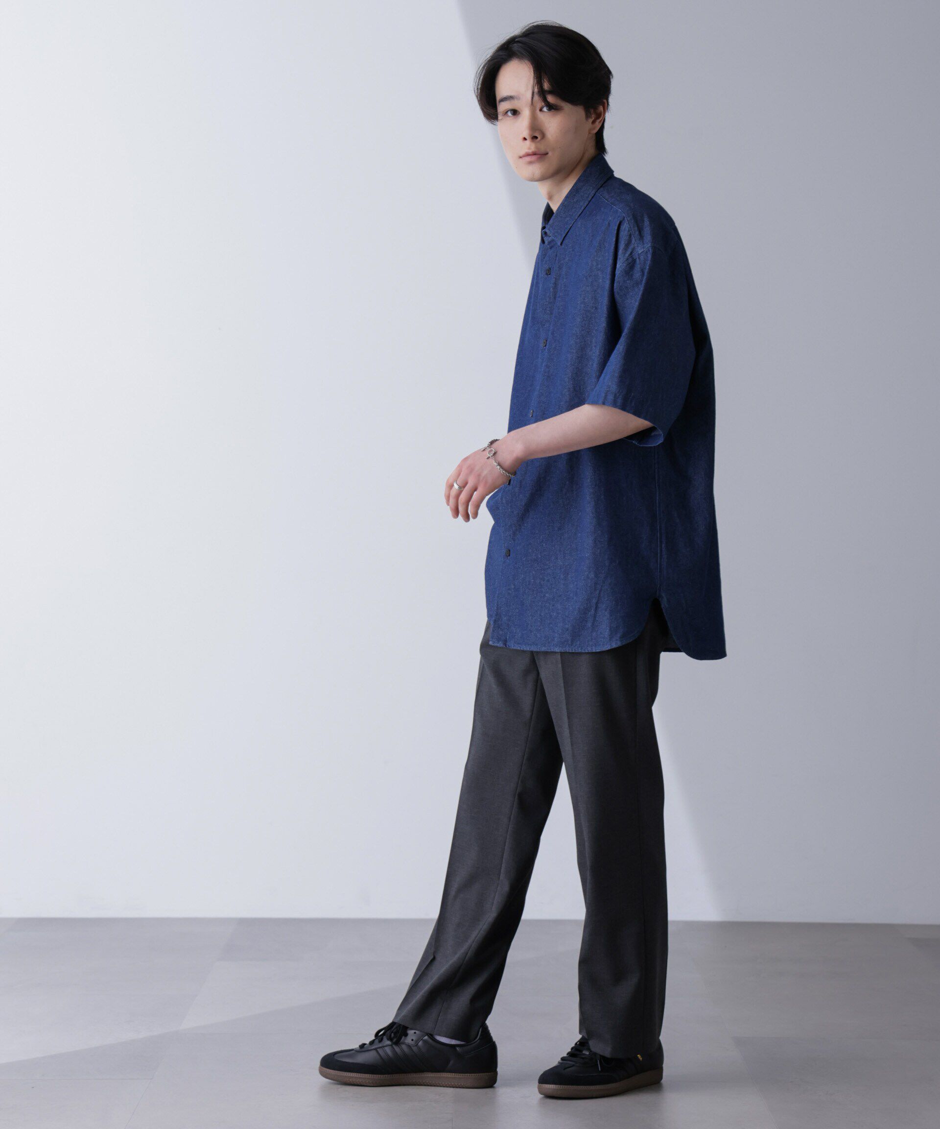 nano･universe「ライトデニムリラックスシャツ 半袖」|シャツ・ブラウス|ブルー