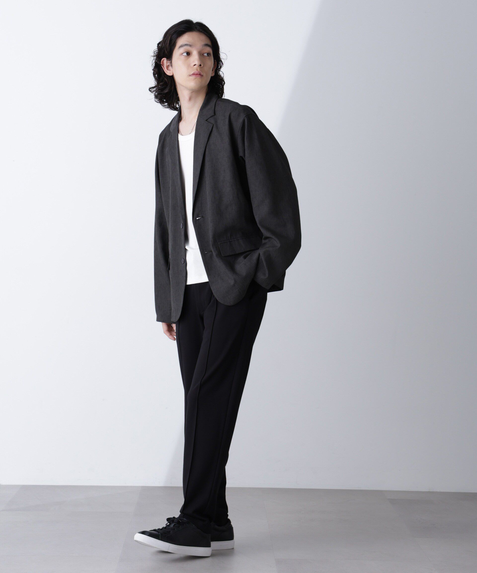 nano･universe「テックリネンラペルシャツ 長袖(セットアップ可)」|シャツ・ブラウス|チャコール3