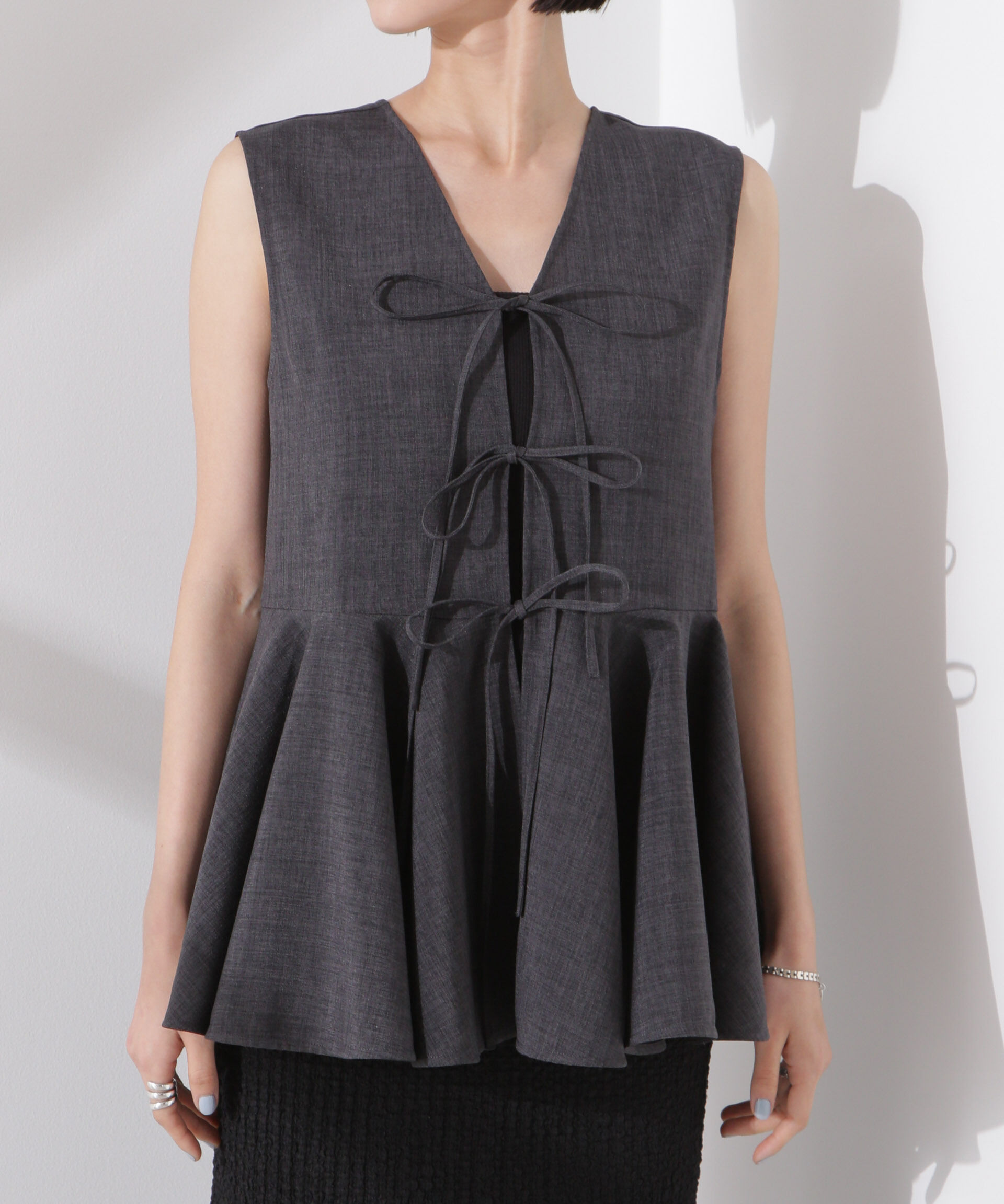 nano･universe「前後２wayリネンライクリボン結びジレブラウス（セットアップ可）」|シャツ・ブラウス|