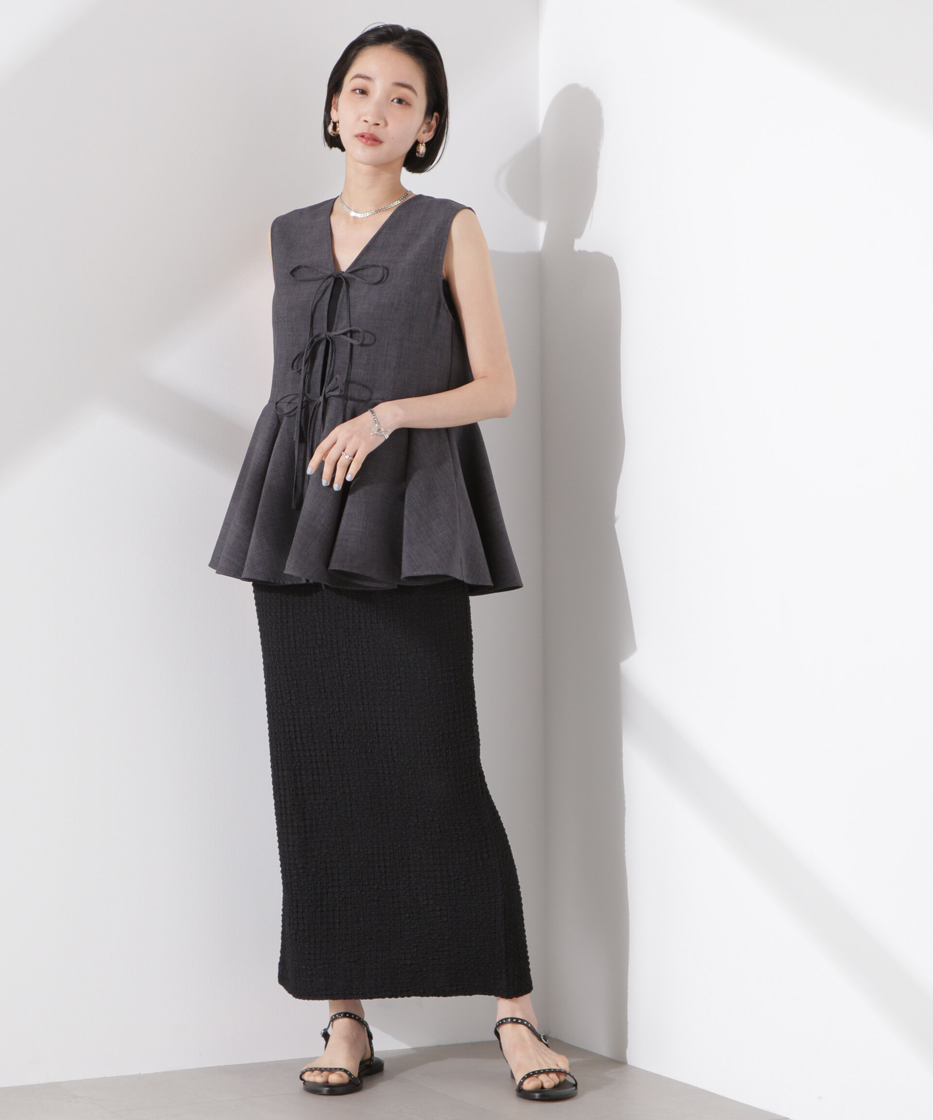 nano･universe「前後２wayリネンライクリボン結びジレブラウス（セットアップ可）」|シャツ・ブラウス|