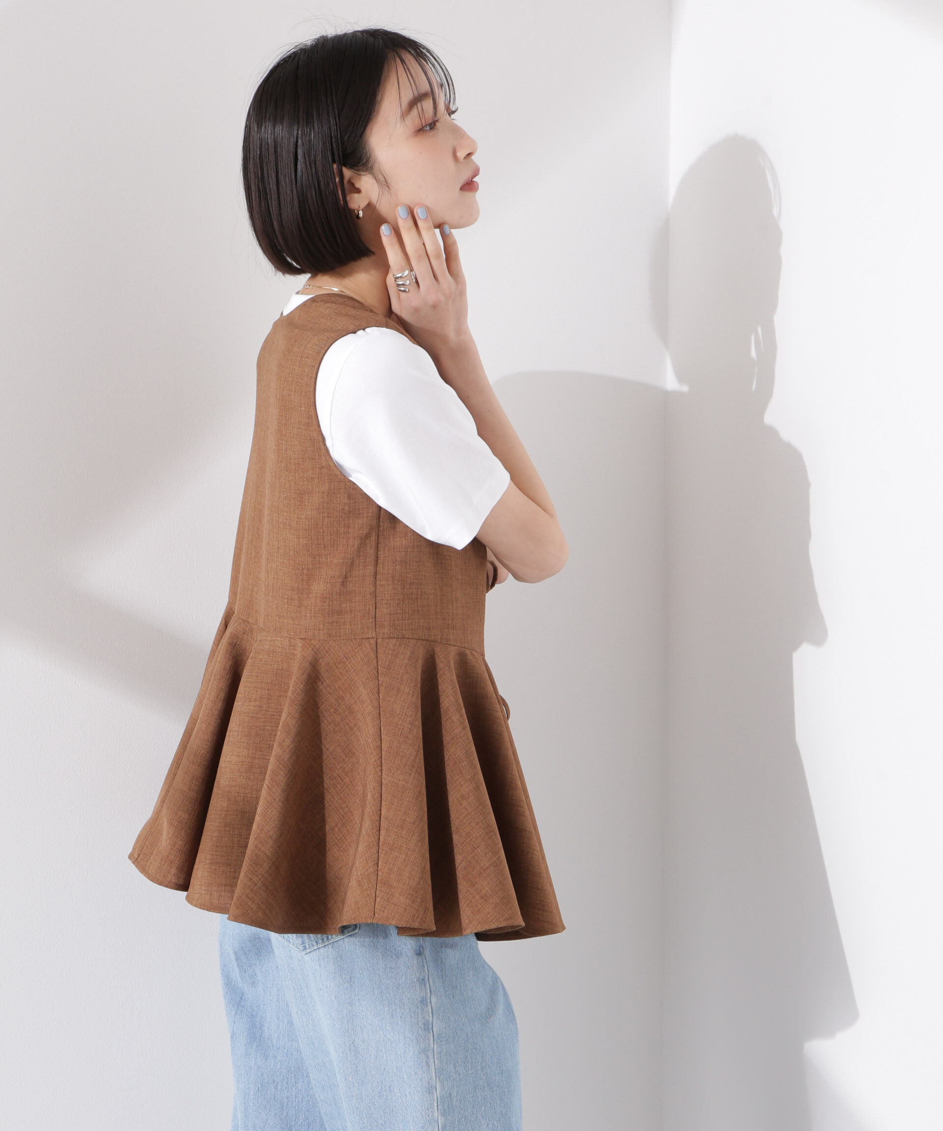 nano･universe「前後２wayリネンライクリボン結びジレブラウス（セットアップ可）」|シャツ・ブラウス|