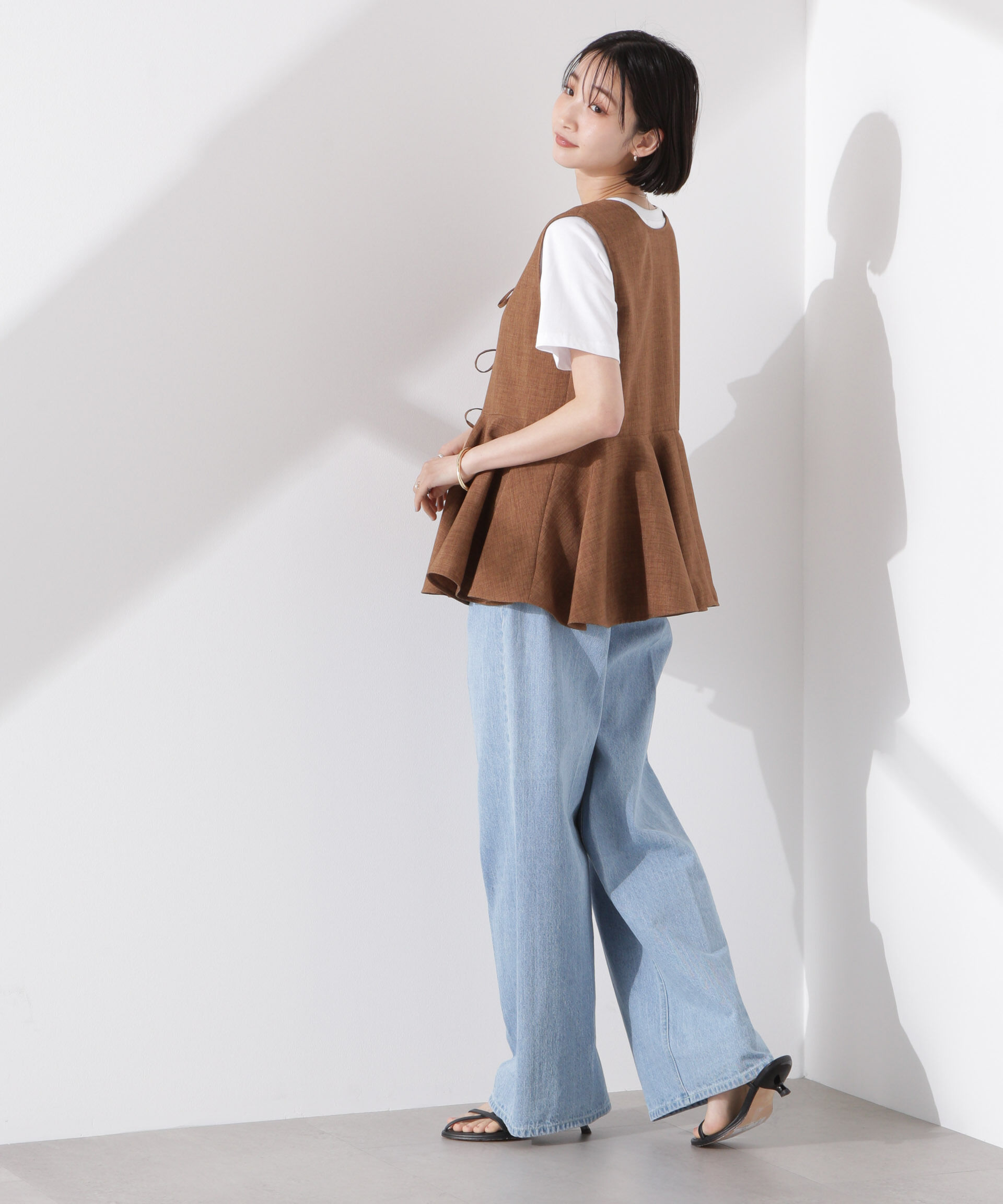 nano･universe「前後２wayリネンライクリボン結びジレブラウス（セットアップ可）」|シャツ・ブラウス|
