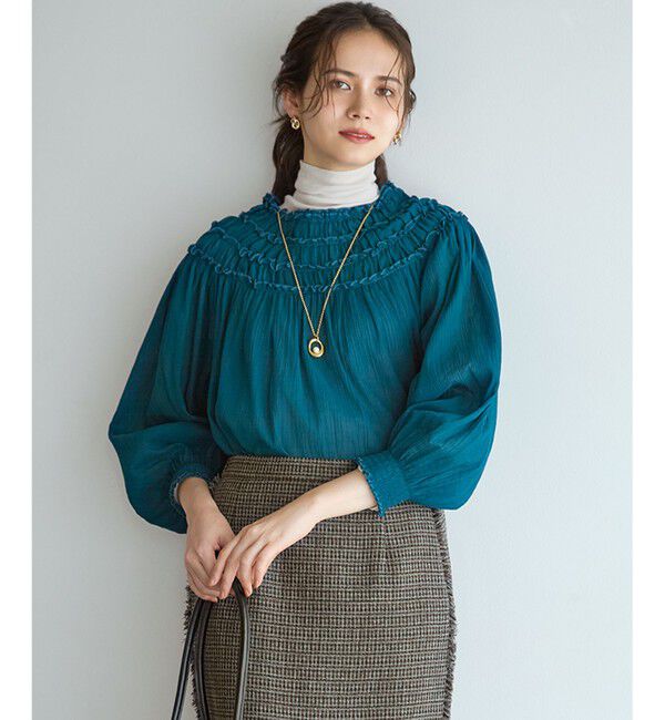 23区「【SLOW/一部店舗限定】コットンクレープ ブラウス」|シャツ・ブラウス|ダルブルー系