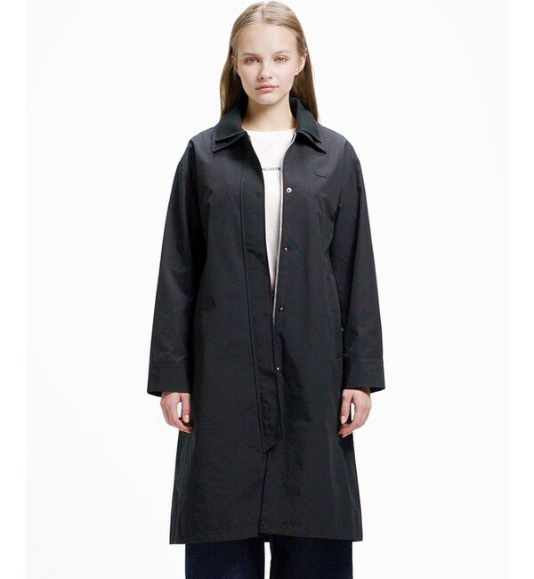 LACOSTE「ダブルカラーロングスプリングコート」|ステンカラーコート|ブラック