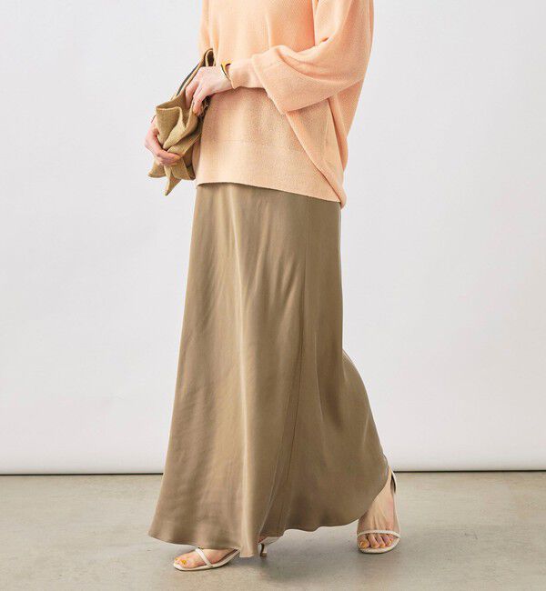 NOLLEY'S sophi「ウォッシャブルキュプラサテンナロースカート」|フレア|カーキ
