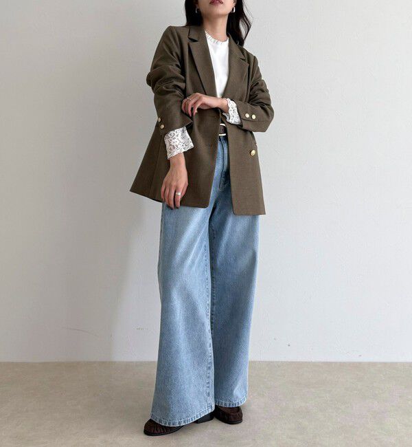 fredy emue「【1枚でもレイヤードでも◎】レーススリーブ衿フリルロンTシャツ」|Tシャツ・カットソー|