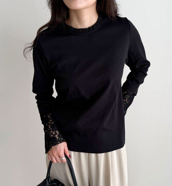 fredy emue「【1枚でもレイヤードでも◎】レーススリーブ衿フリルロンTシャツ」|Tシャツ・カットソー|