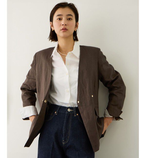 ROPE「リネンノーカラージャケット/セットアップ対応」|ノーカラージャケット|