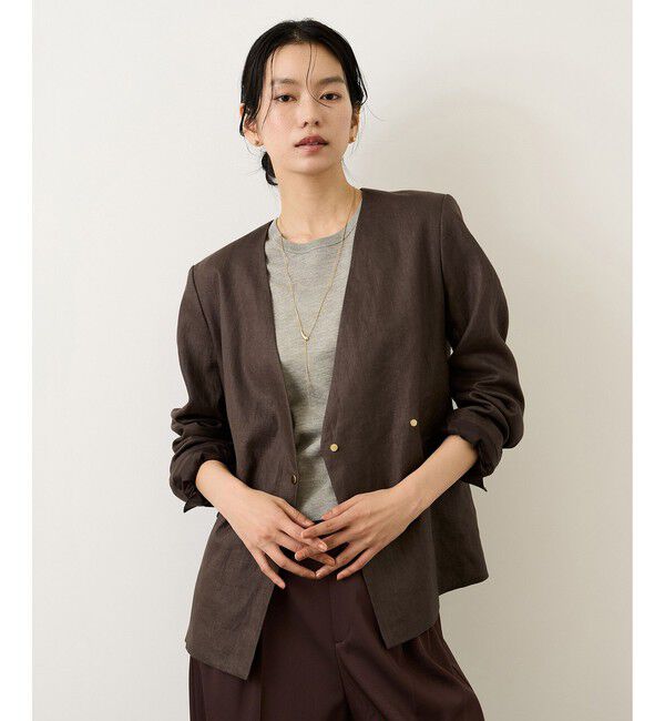ROPE「リネンノーカラージャケット/セットアップ対応」|ノーカラージャケット|
