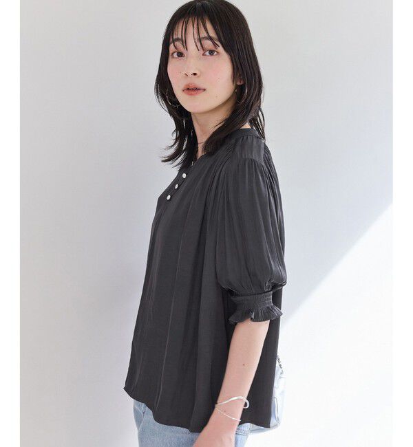 VIS「エアリーサテンハーフスリーブブラウス/イージーケア」|シャツ・ブラウス|