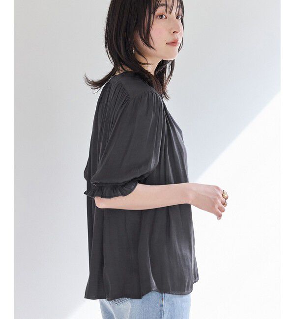 VIS「エアリーサテンハーフスリーブブラウス/イージーケア」|シャツ・ブラウス|