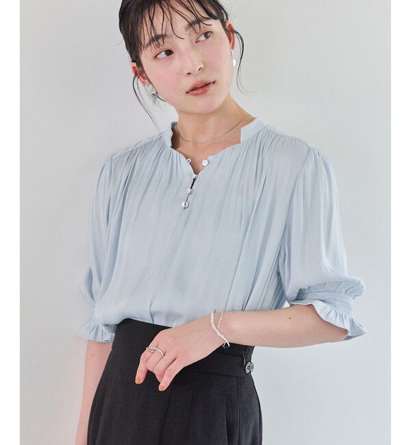 VIS「エアリーサテンハーフスリーブブラウス/イージーケア」|シャツ・ブラウス|