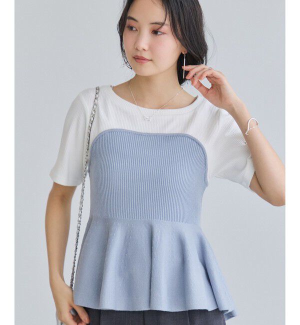 VIS「ペプラムサマーニットドッキングカットソー/イージーケア」|Tシャツ・カットソー|