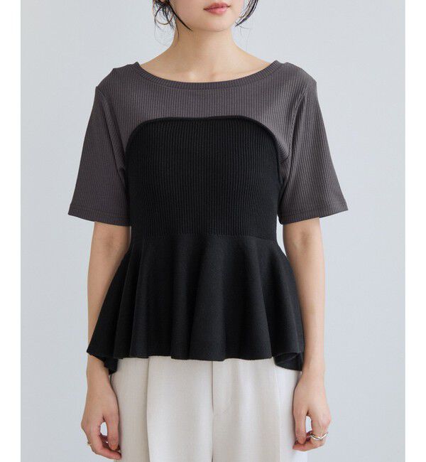 VIS「ペプラムサマーニットドッキングカットソー/イージーケア」|Tシャツ・カットソー|