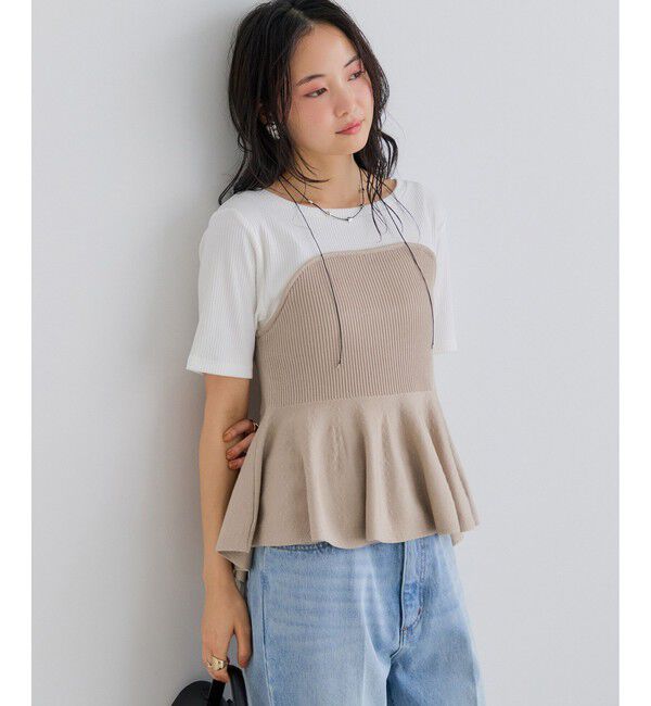 VIS「ペプラムサマーニットドッキングカットソー/イージーケア」|Tシャツ・カットソー|ベージュ(27)