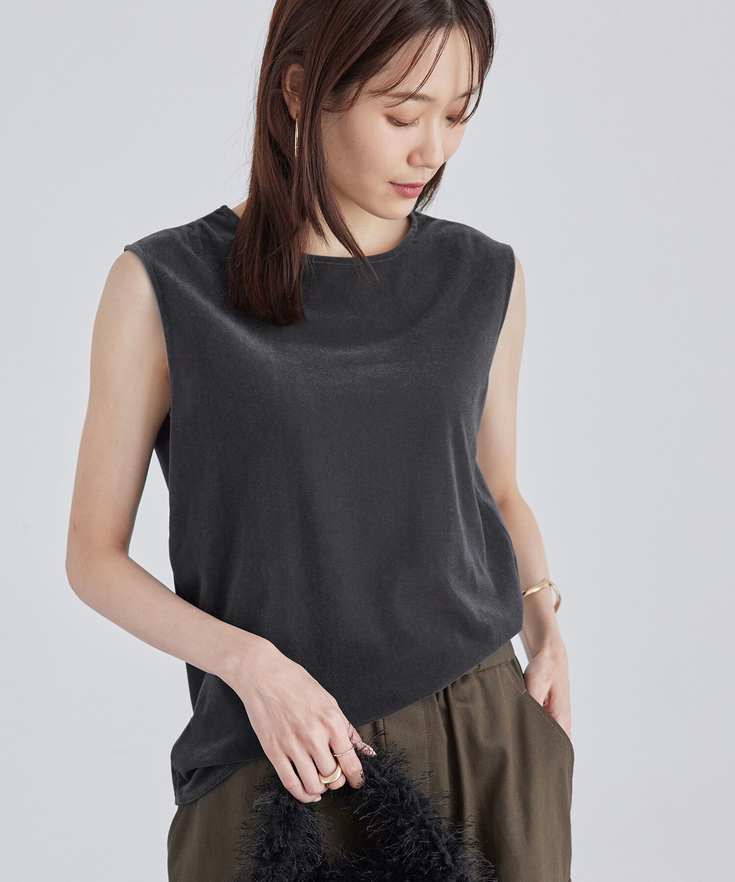 Rope&rsquo;Picnic「ベロアノースリーブカットトップス」|Tシャツ・カットソー|