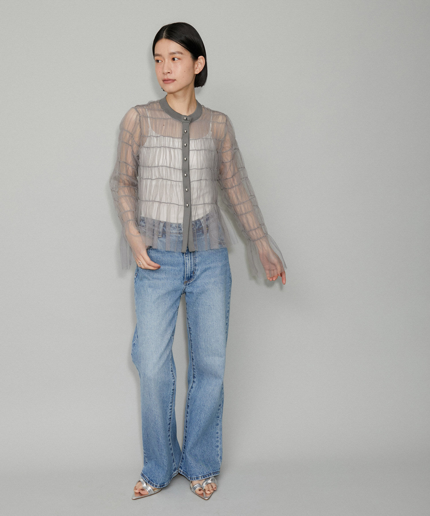 ADAM ET ROPE'「【WEB限定】ギャザーチュールカーディガン」|カーディガン|