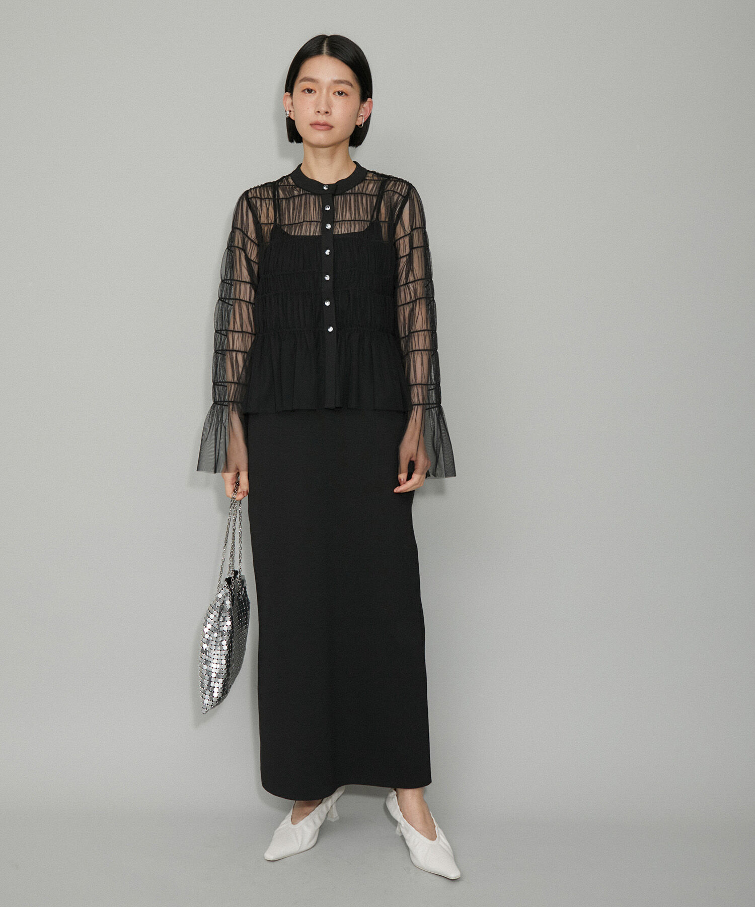 ADAM ET ROPE'「【WEB限定】ギャザーチュールカーディガン」|カーディガン|