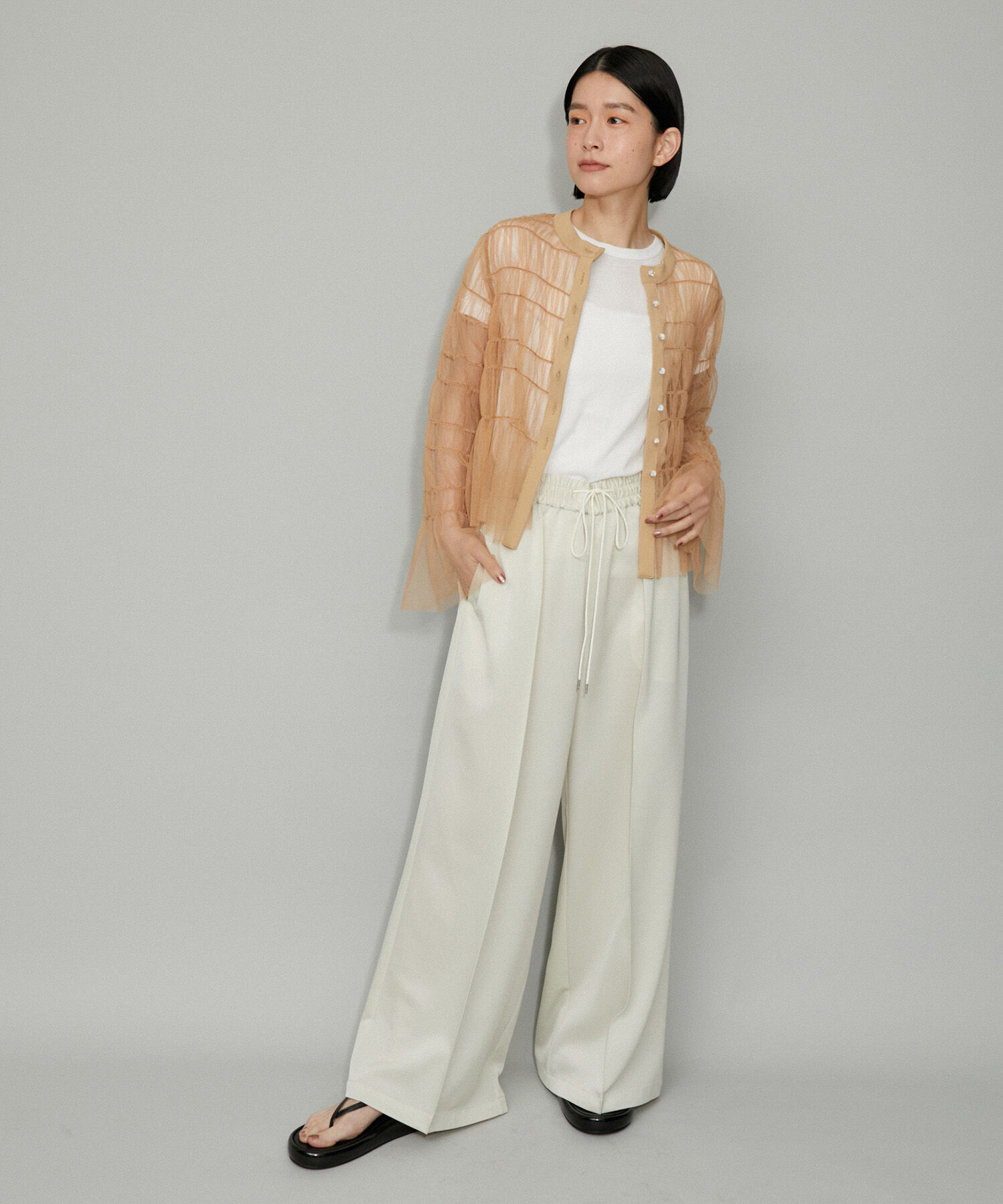 ADAM ET ROPE'「【WEB限定】ギャザーチュールカーディガン」|カーディガン|