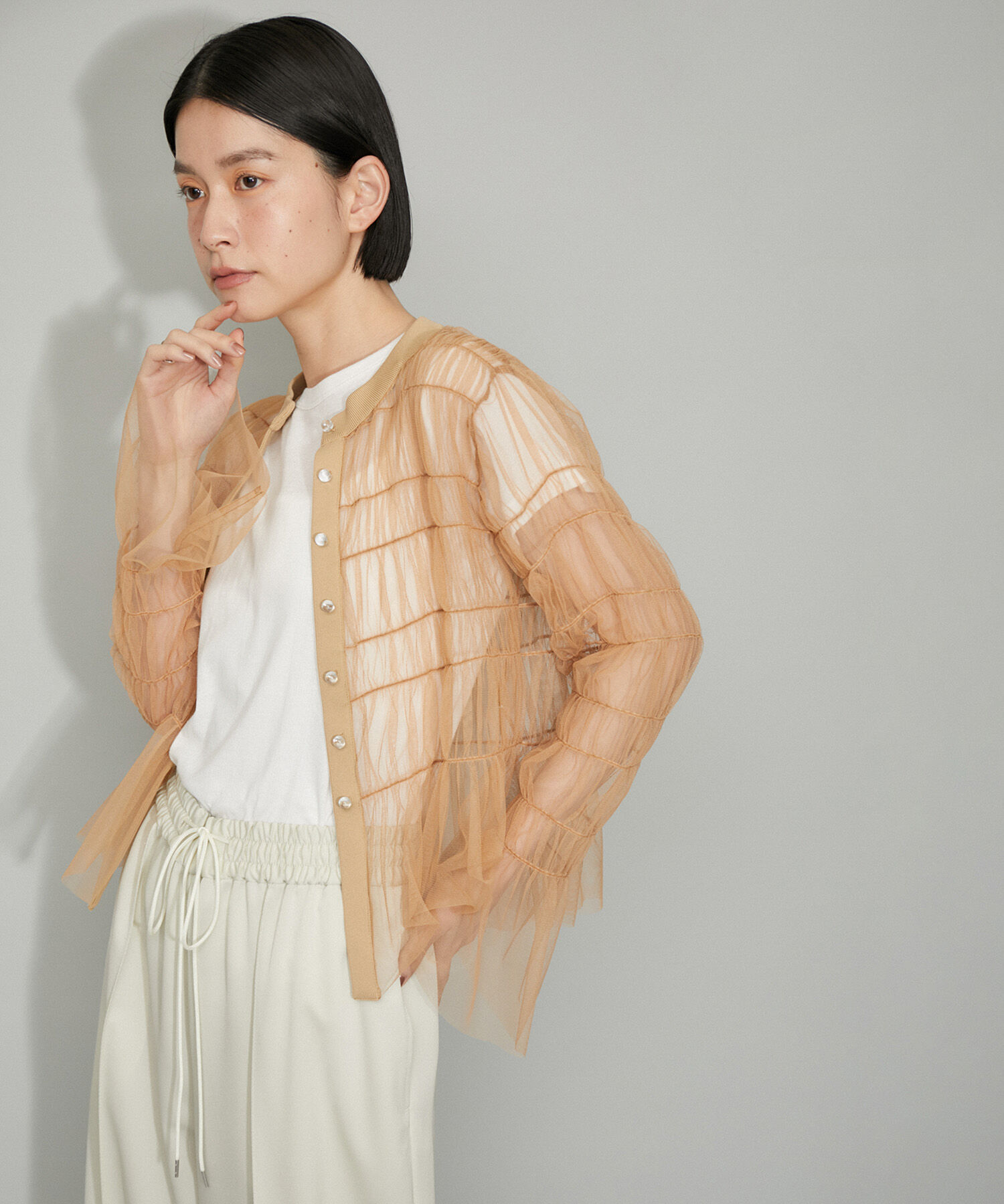 ADAM ET ROPE'「【WEB限定】ギャザーチュールカーディガン」|カーディガン|