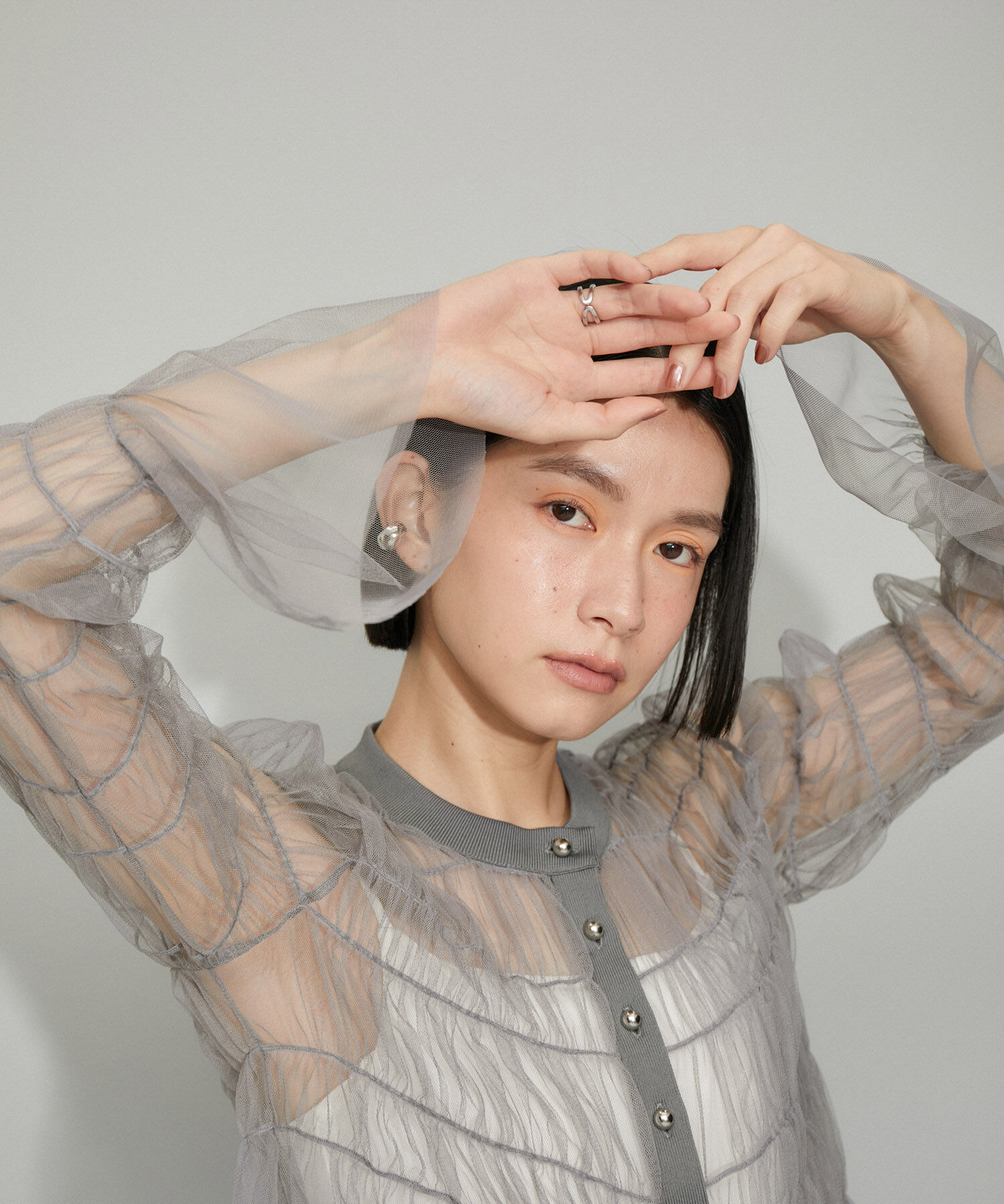 ADAM ET ROPE'「【WEB限定】ギャザーチュールカーディガン」|カーディガン|