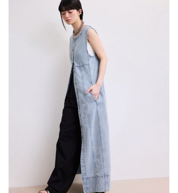 ADAM ET ROPE'「【WEB限定】ライトデニムスリーブレスワンピース」|ワンピース|