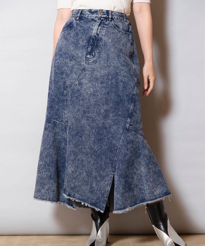  「アシンメトリーケミカルデニムスカート」|スカート|BLUE