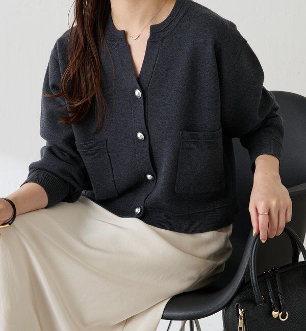 「スキッパースウェットライクカーディガン」|ニット・セーター|チャコールグレー