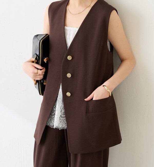  「シェルタリングジレ」|ベスト・ジレ|ブラウン