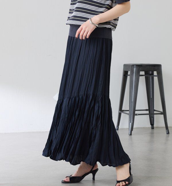  「ワッシャーナナメ切替スカート」|スカート|ネイビー