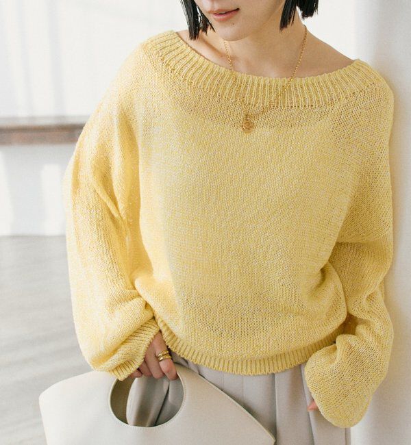  「【ワンショルやオフショルにも！】ペーパーMIXニット」|ニット・セーター|イエロー