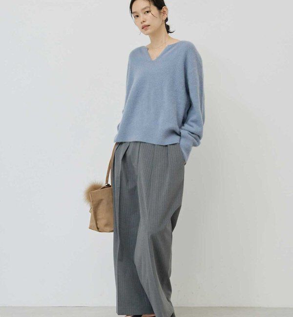  「【デコルテ美人ニット】ファーウールキーネックニット」|ニット・セーター|