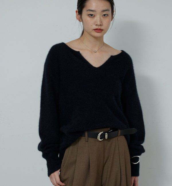 「【デコルテ美人ニット】ファーウールキーネックニット」|ニット・セーター|