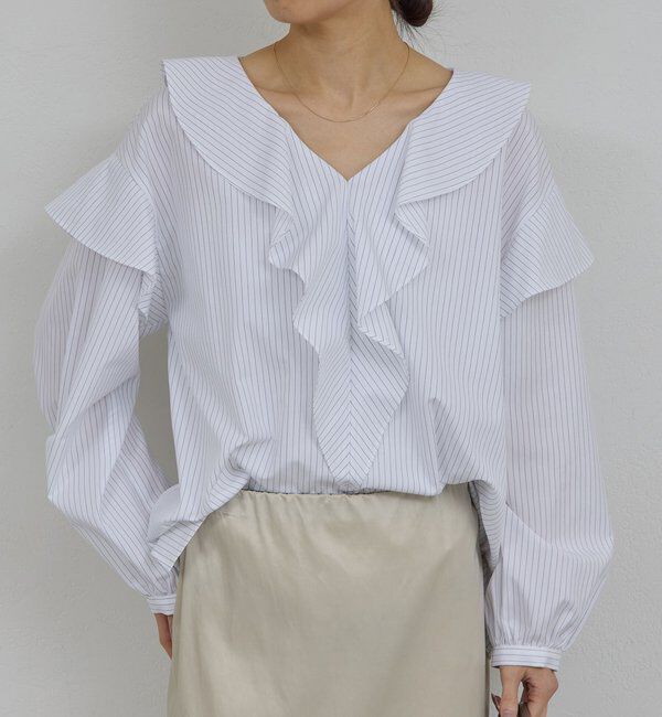  「【手洗い可】ラッフルフリルブラウス」|シャツ・ブラウス|オフホワイト