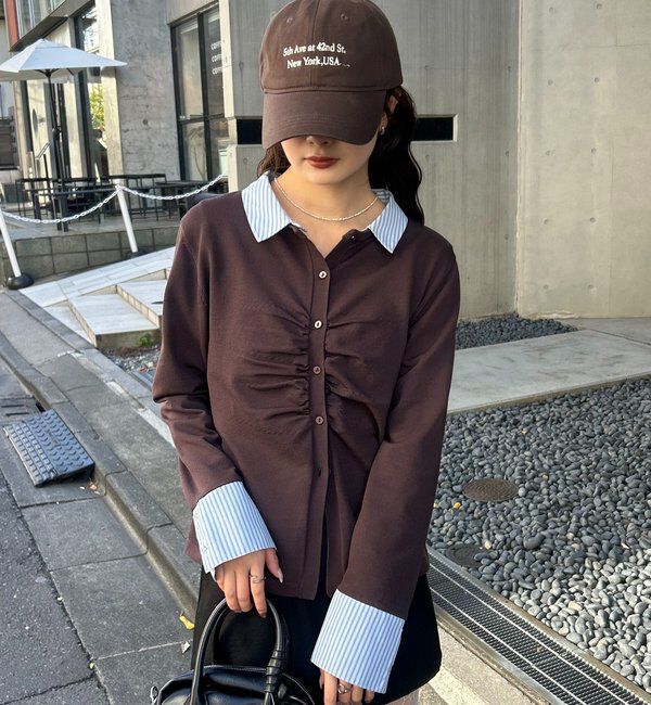  「【＠___s_m17企画】ストライプ付け襟配色ニット」|Tシャツ・カットソー|