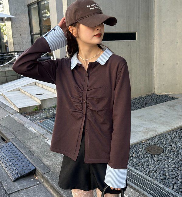  「【＠___s_m17企画】ストライプ付け襟配色ニット」|Tシャツ・カットソー|