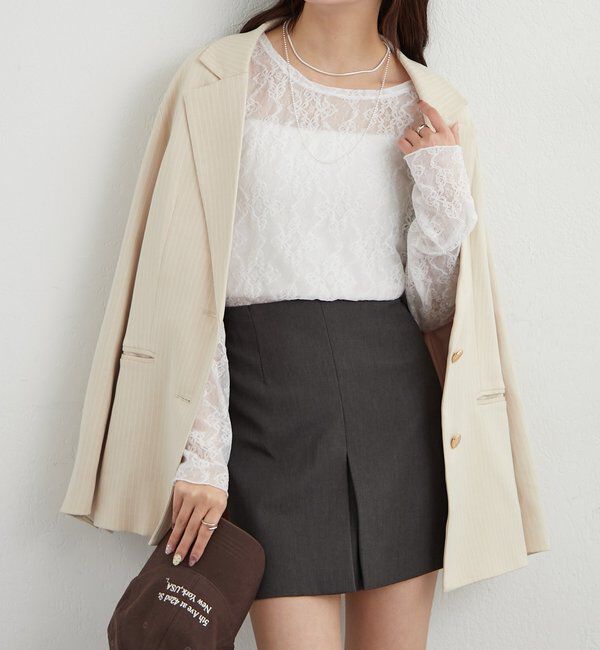  「裾ギャザーレースロングTシャツ」|Tシャツ・カットソー|