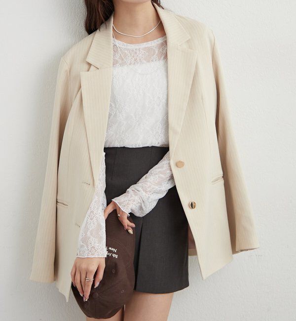  「裾ギャザーレースロングTシャツ」|Tシャツ・カットソー|